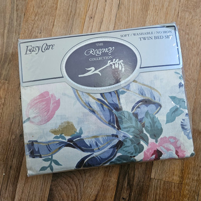 NEW Vintage 80s Regency Floral Twin Bed Sheet Set Flat Fitted Pillowcase 3 Piece