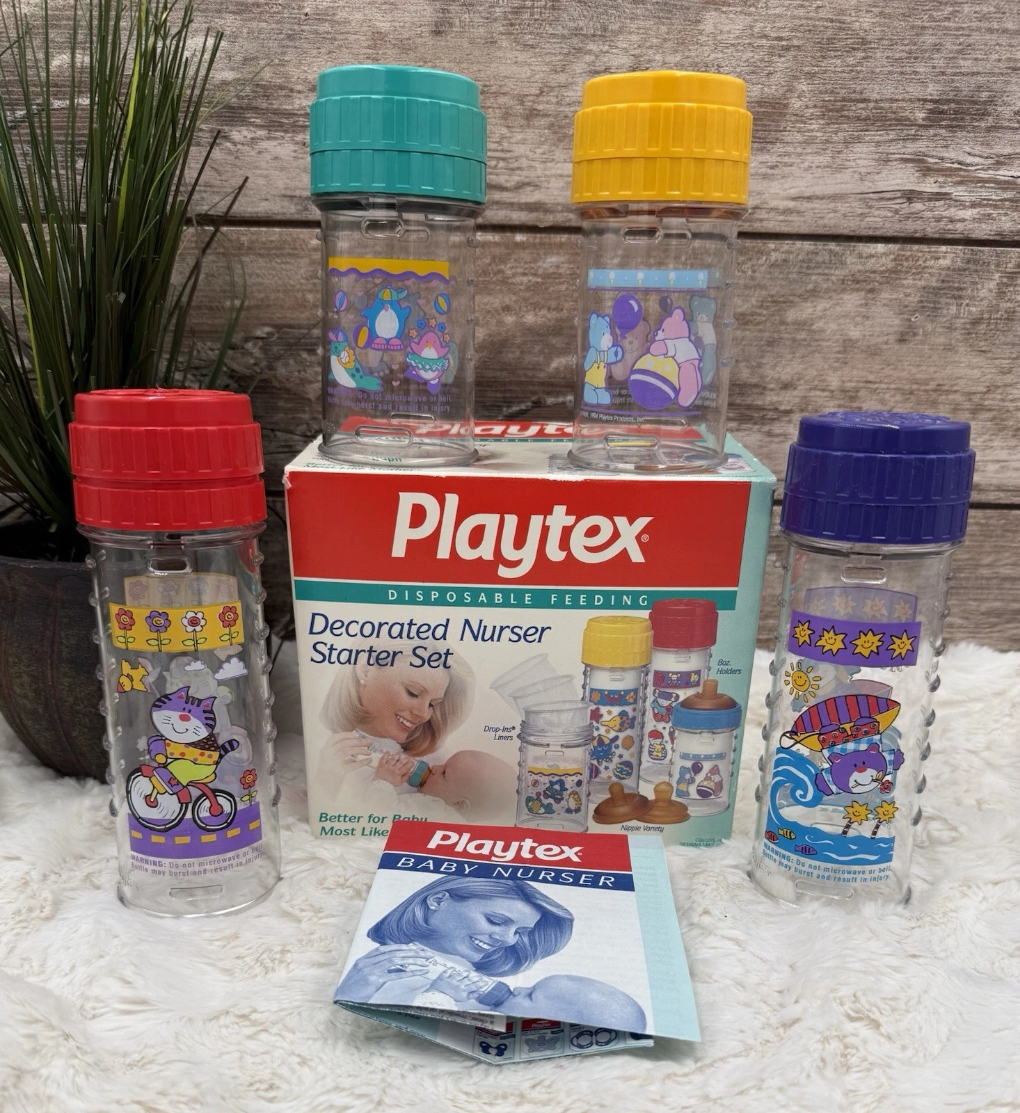 VTG Playtex Drop-Ins ORIG DECORATED 4 & 8 oz NURSER GIFT SET NIPPLES BOTTLES
Opens in a new window o