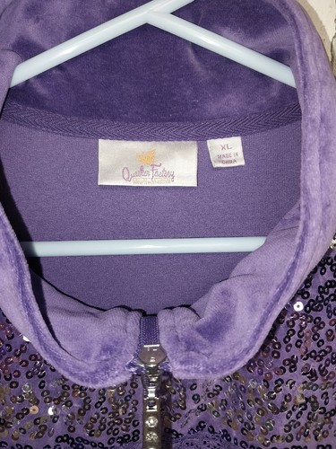 Quaker Factory Purple Velour Striped Sequin XL Full Zip - Picture 4 of 4