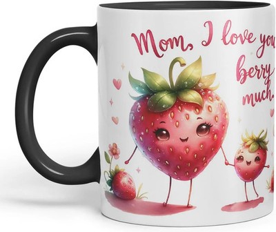 Mom I Love You Berry Much Coloured Mug Tasse Süß Erdbeere Muttertag 11oz