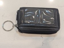 Buxton Leather Wallet Black Zip Small Credit Card ID Holder Keychain Organizer