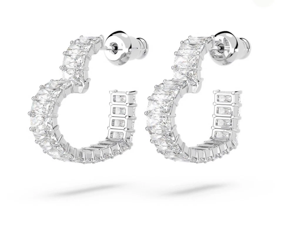 Pendientes Aro Matriz Swarovski Corazón, Pequeño, Blanco, Chapado en Rodio Foto 3 de 4