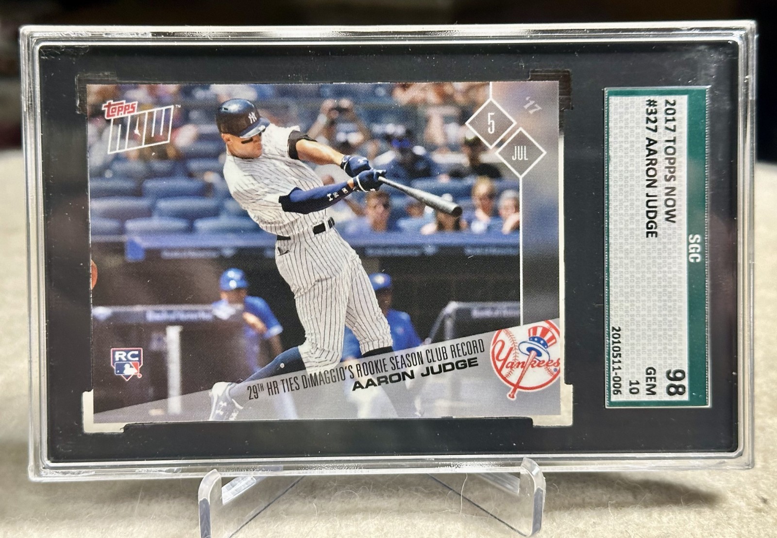 2017 Topps Now - Aaron Judge RC #327 SGC 10 Gem Mint - Print Run 4361