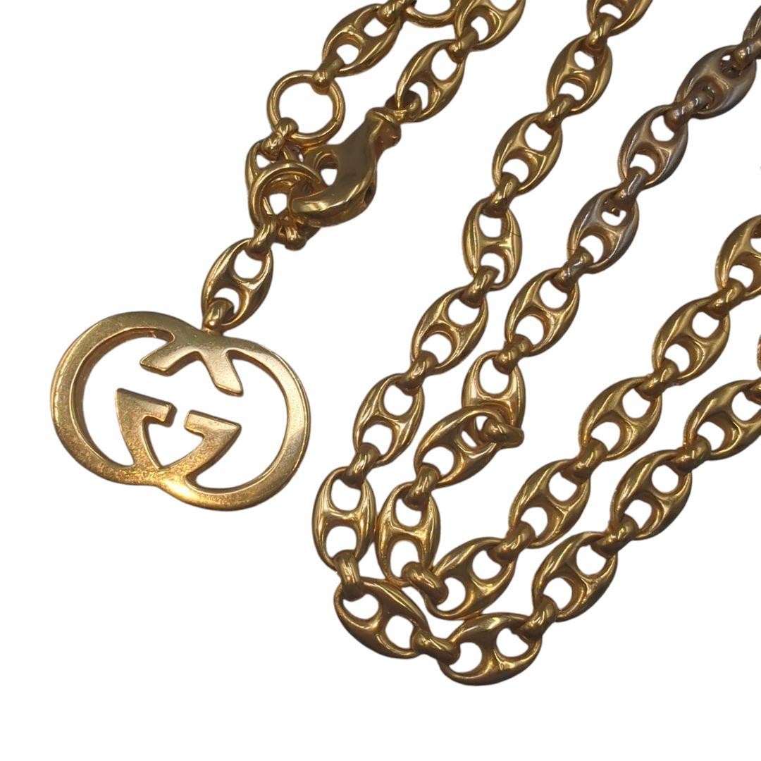 GUCCI Chain Belt Vintage Old Gucci Gold GG Logo Swing Pendant
