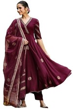 Women's Cotton Blend Printed Anarkali Kurta with Pant Dupatta Ethnic Wear