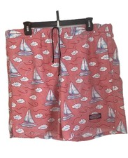 Vineyard Vines Men's Swim Trunks Nautical Boat Print Pink Blue Elastic Waist