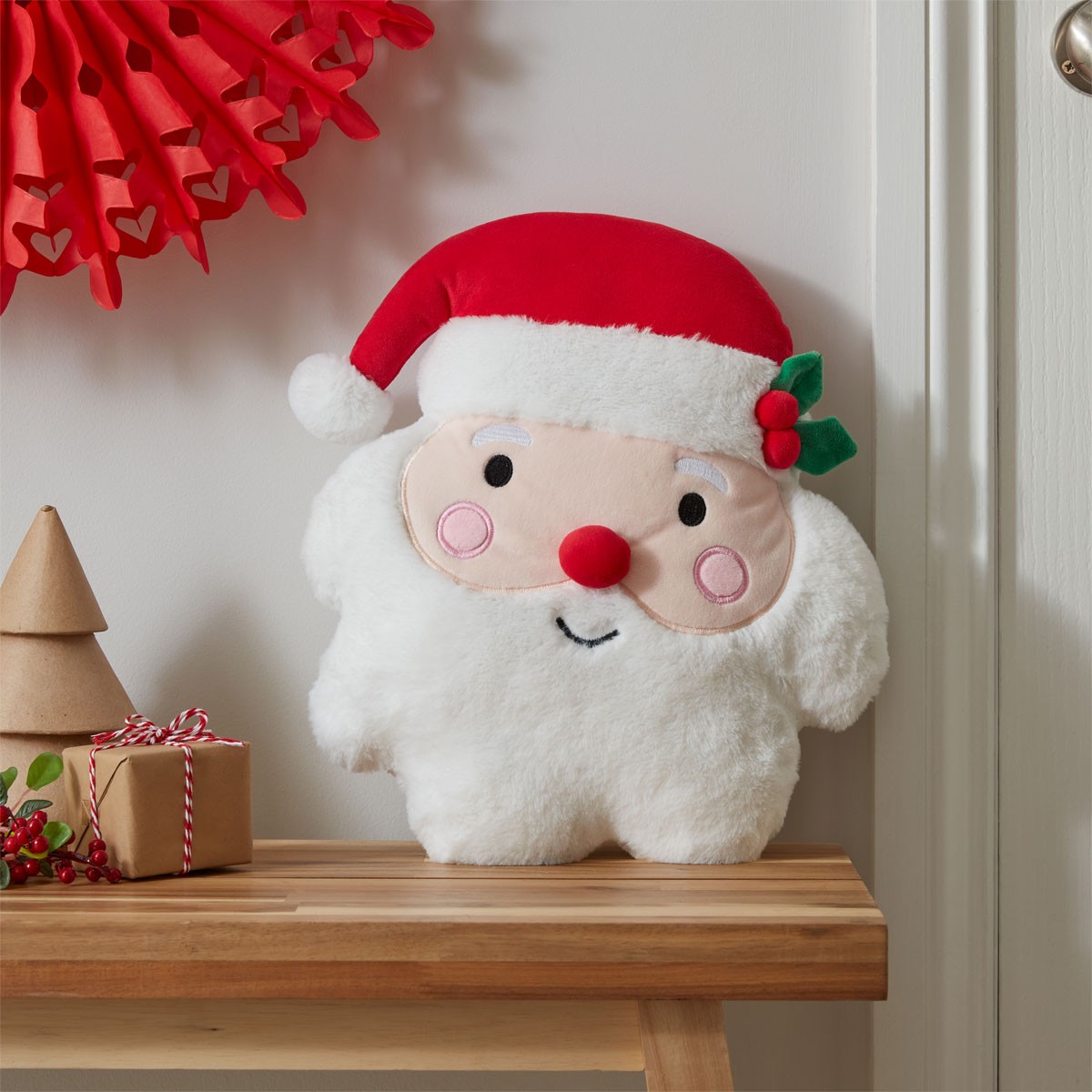 Catherine Lansfield Christmas Santa 3D Shaped Cushion - White