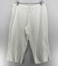 EILEEN FISHER Pants M Irish Linen Lightweight Wide Leg Cropped Drawstring White