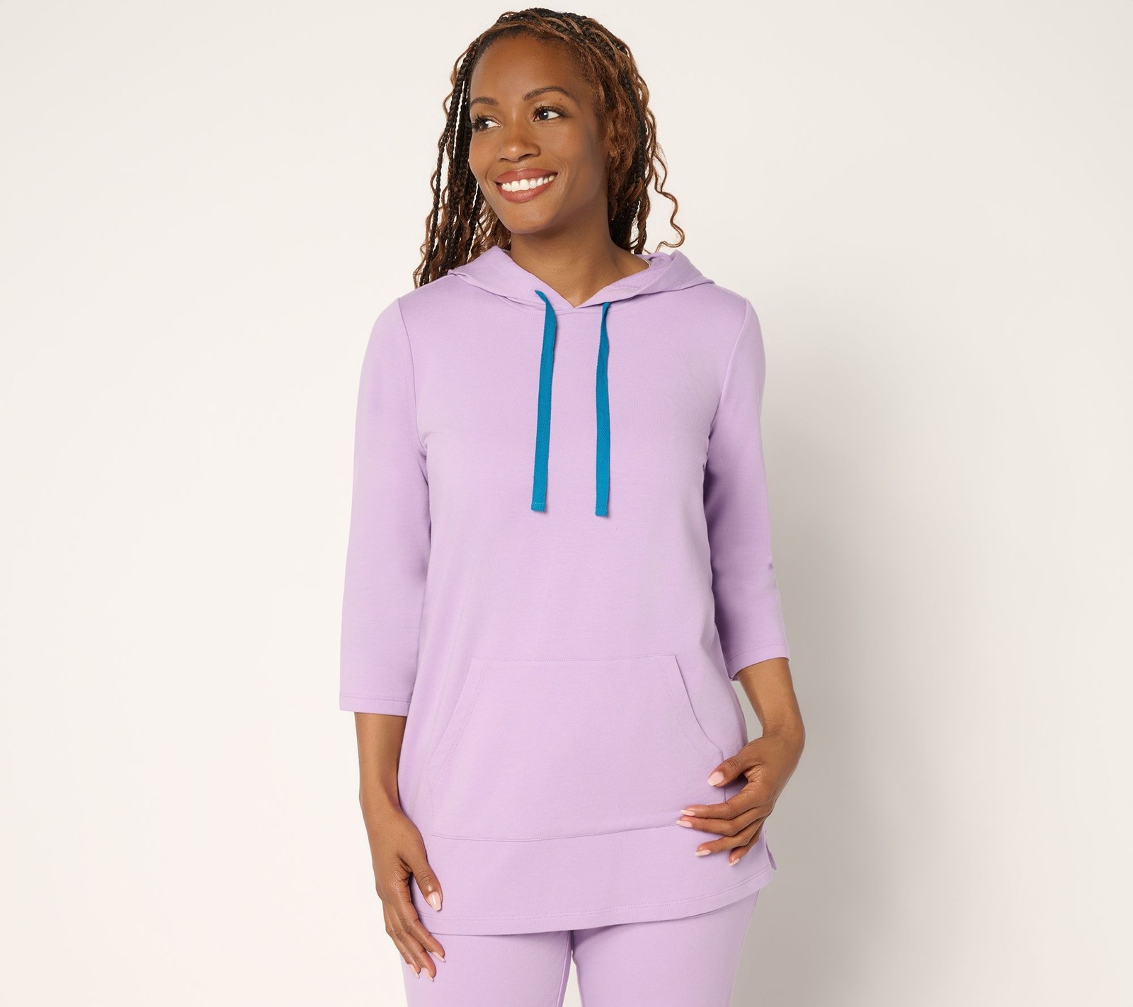 Denim & Co. Women's Top Sz L Active Regular French Terry Tunic Purple A689758