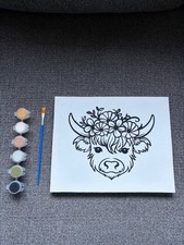 Highland Cow with Flowers Painting Canvas with paint and brush included!