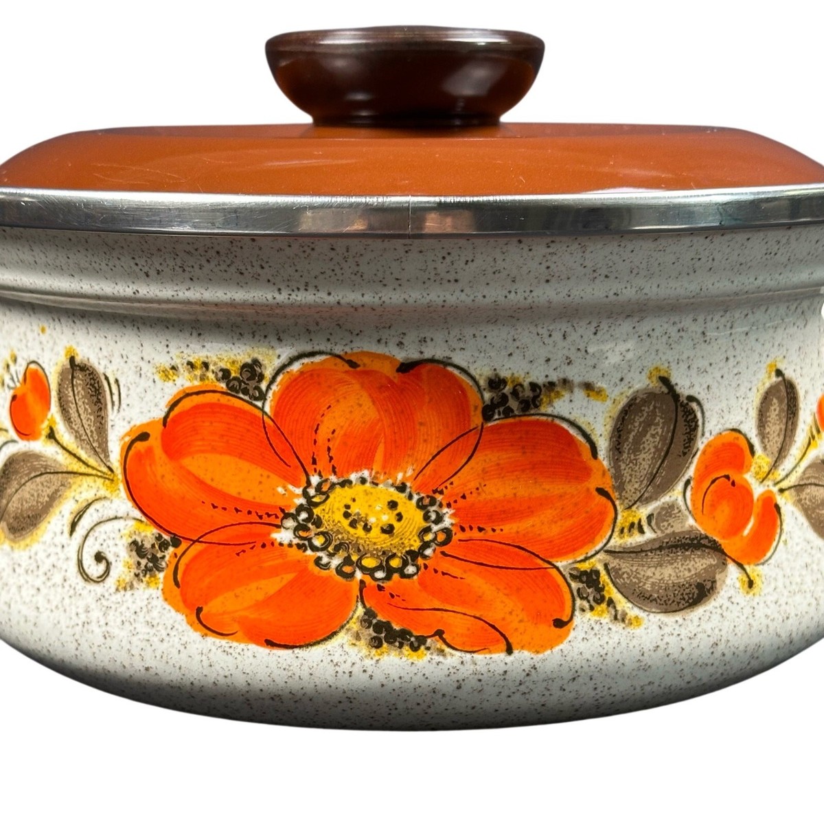 Japan Sanko Ware Show Pans 3-1/2 Qrt Dutch Oven Orange Poppies