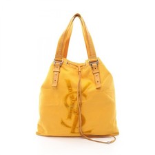 Yves Saint Laurent Rive Gauche Kahala Canvas Leather Tote Bag Yellow Women Used