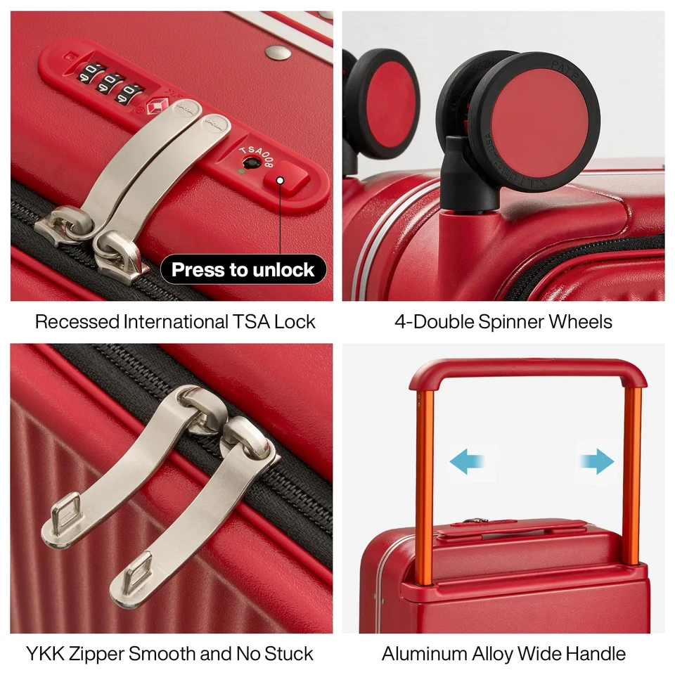 Carry On Luggage 20'' Suitcase with Front Laptop Pocket, Wide Handle Rolling ... - Image 4 of 4