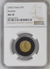 2022 Baseball $1 0.5 GRAM PURE GOLD SILK FINISH COIN NGC 70