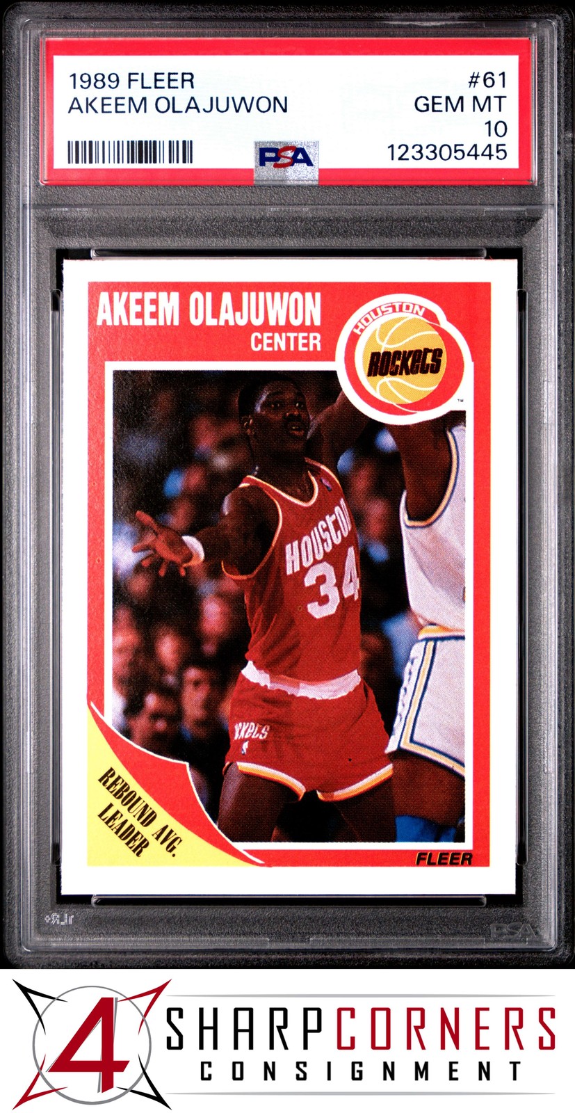 1989 FLEER #61 AKEEM OLAJUWON ROCKETS HOF PSA 10
