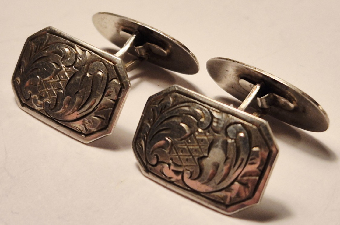 E0002 - Solid 835 Silver Cufflinks - Engraving - … - image 3