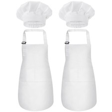 2 Pack Kids Chef Apron and Hat, Adjustable Kitchen Cooking Apron with Two Poc...