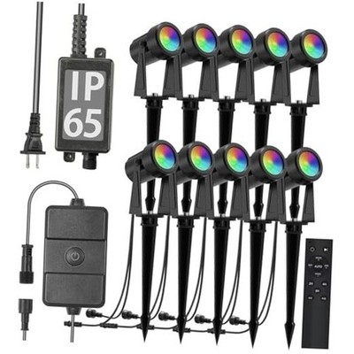  Outdoor Landscape Lighting with Remote, RGBW Color Changing 10 Pack Multicolor