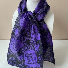 Sarah Coventry Long Black Scarf w/ Large Purple Roses