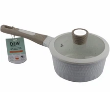 D&W Deane & White 7" Saucepan with Lid White with Brown Handle 1.9 qt