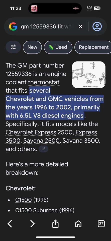 全新原始设备制造商 12559336 GM 96-00 雪佛兰 GMC K1500 K2500 K3500 6.5L 柴油发动机 热敏。 — 第 2/4 张图片