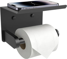 Toilet Paper Holder with Shelf, Matte Black