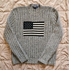 Polo Ralph Lauren Vintage American Flag Sweater Mens XL Gray Cotton