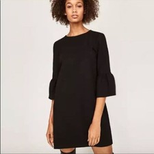 Zara Woman Shift Dress w 3/4 Sleeve Bell Sleeves in Black Small