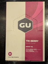 Box of 24 GU Energy Gel Tri Berry Flavor - Running Nutrition Vegan Gluten Free