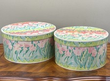 Vintage Pink Tulip Nesting Hat Boxes Set of 2   Floral Storage Boxes