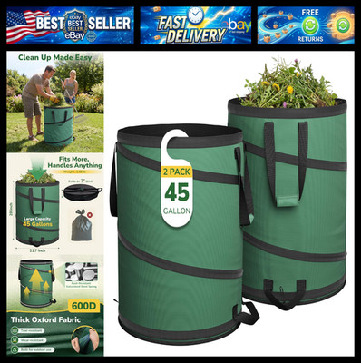 GreatBuddy Collapsible Trash Can 45 Gallon 2 Pack, Pop Up Yard Waste Bags, 600D