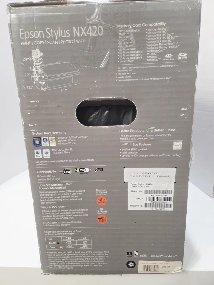 Epson Stylus NX420 All-In-One Color Inkjet Printer Scanner Wirless NEW Open Box - Image 4 of 4