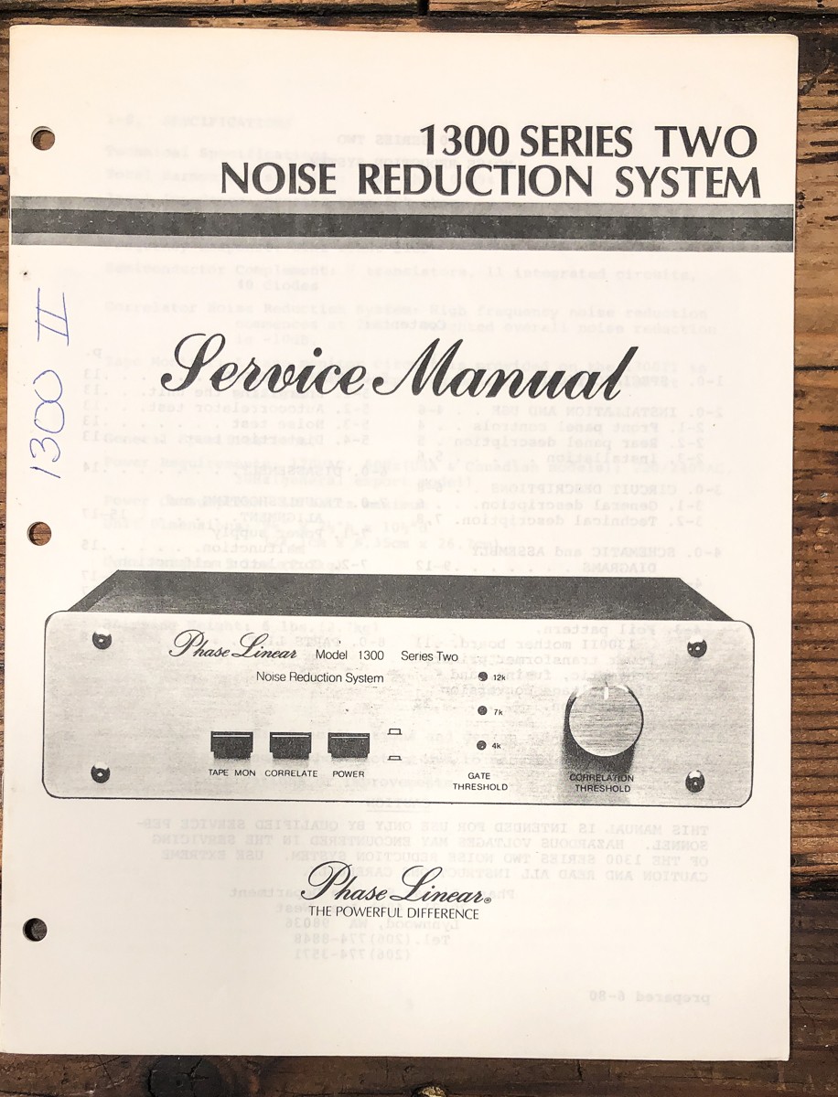 Phase Linear Model 1300 MK2 / Series 2 Noise Reduction Service Manual *Original*