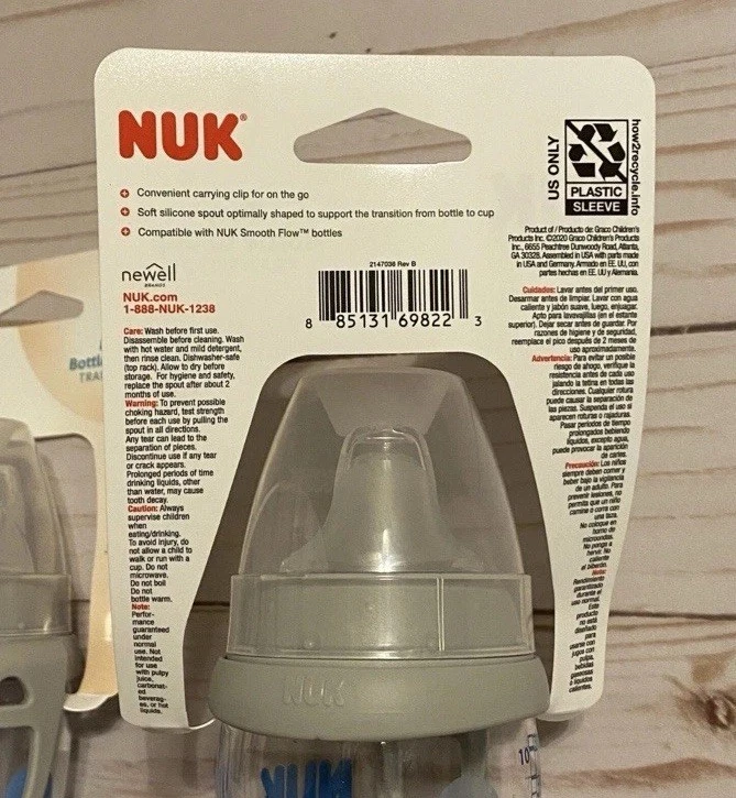 Taza Nuk Active Sippy (2) 8M+ Silicona Suave Caño Botella a Taza Transición 10oz Foto 3 de 4