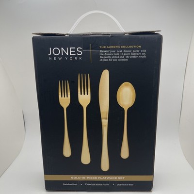NEW Jones New York The Aurora Collection Gold 16 Piece Flatware Cutlery BOX Set