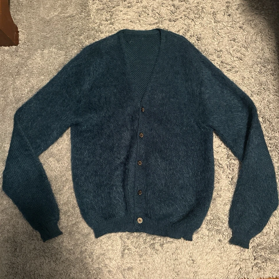Very Rare Vintage Blue/Green 60s Mohair Cardigan Grunge Kurt Cobain Size - Image 3 of 4