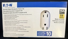 10 Pack EATON 15 AMP DECORATOR Duplex Receptacle -WHITE- #TR1107W-10-LW