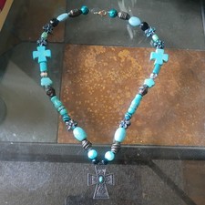  24 in Turquoise & Cross Pendant Necklace