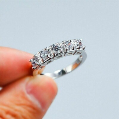 3Ct Round Cut Simulated Diamond 5-Stone Half Eternity Ring 14k White Gold Plated