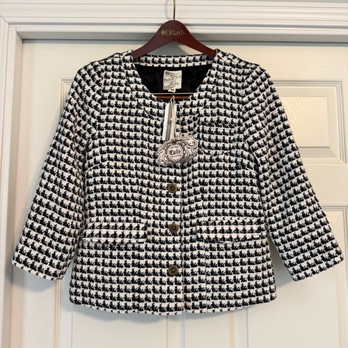 NWT Women's Tulle Blazer Jacket Size M Black White Houndstooth Anthropologie