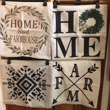 Set Of 4 Throw Pillow Covers - Home Sweet Farmhouse, Geometric Pattern, 17x17