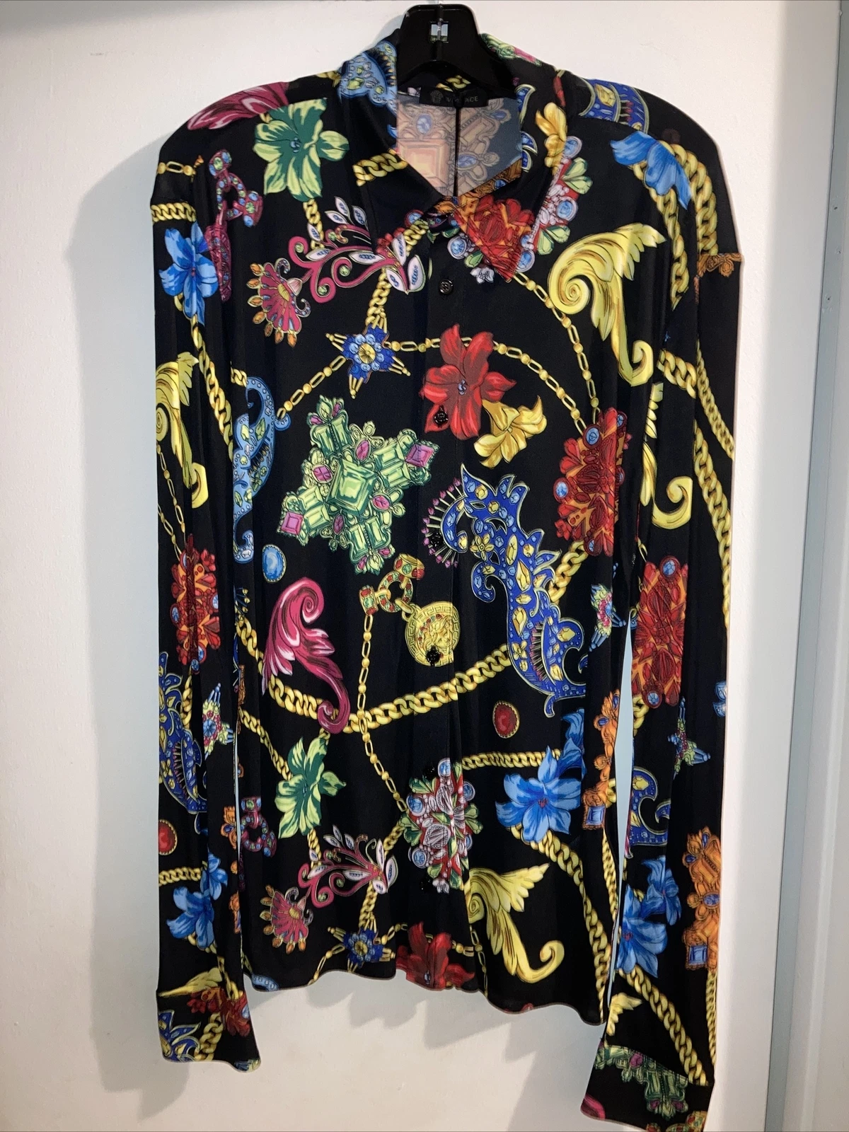 Versace — Authentic NWT Versace Viscosa Mens Shirt A81662 S42 multicolor $995 Print Jewels