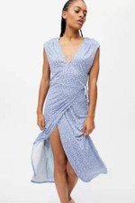 Urban Outfitters Women's Zina Geometric Wrap V-Neck Midi Dress Blue M, $79 NWT