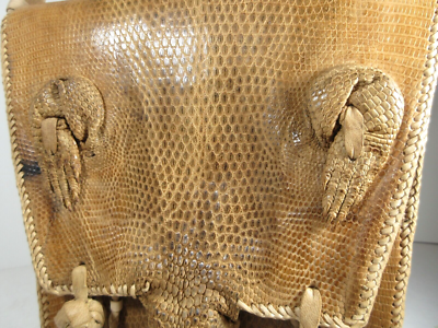 【良品】Lizard skin リザード /ツイストゴールド金具/ ハンドバッグ 良品】Lizard skin リザード /ツイストゴールド金具