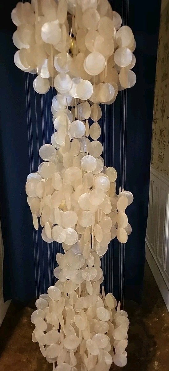 Vintage Verner Panton Capiz Shell 3 Light 3 Tier Chandelier Mid
