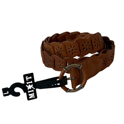 Mixit Scallop Daisy Perforated Genuine Leather Belt Brown Womens Large NWT