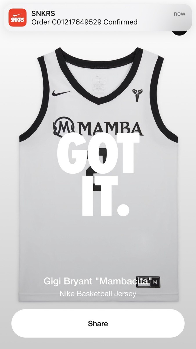 Authentic NIKE GIGI BRYANT MAMBACITA BASKETBALL JERSEY WHITE SIZE
