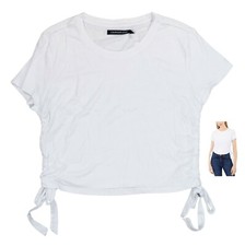 Calvin Klein Jeans Ruched Sides Tie Hem Short Sleeve T-Shirt Top XL NWT White