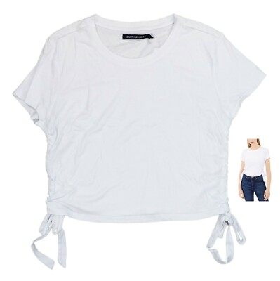 Calvin Klein Jeans Ruched Sides Tie Hem Short Sleeve T-Shirt Top XL NWT White