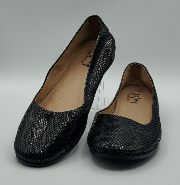 SAOLA Zeppa slip on zeppa stampa serpente pelle nera suola francese NY taglia 10
